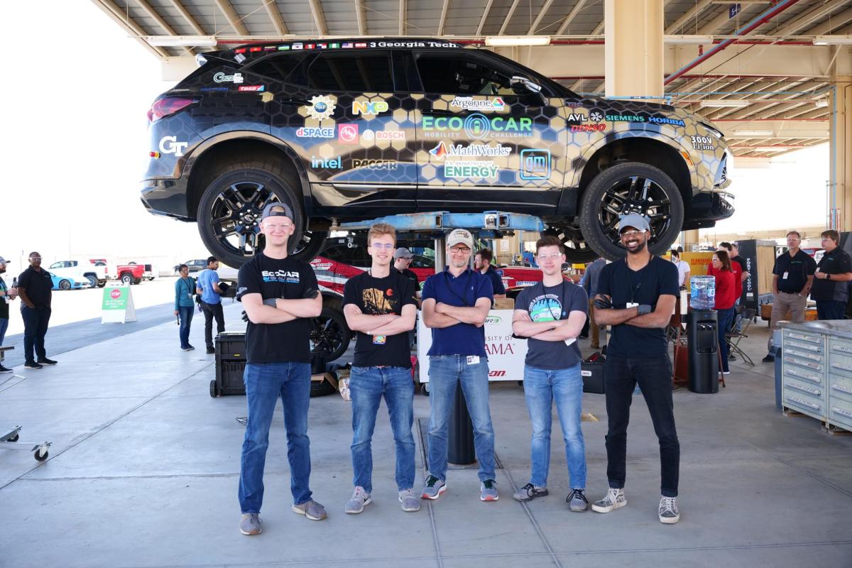 Left to right: Braeden Dickson (ECE), Eric Gustafson (Woodruff School), Ed Argalas (General Motors mentor), Nick Hummel (ECE), and Nishan Nekoo (Woodruff School)